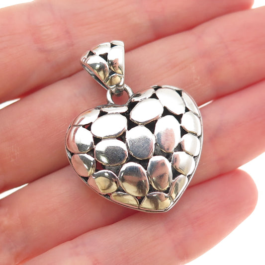 925 Sterling Silver Vintage Kali Dotted Puffy Heart Charm Pendant