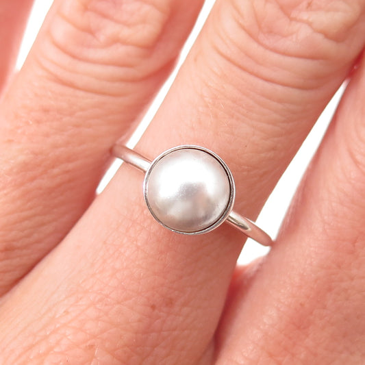 Pandora 925 Sterling Silver Faux Pearl Droplet Ring Size 7