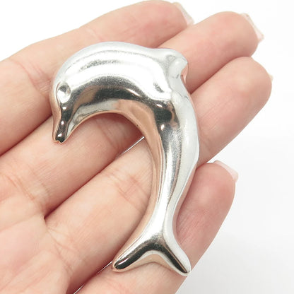 925 Sterling Silver Vintage Mexico Friendly Dolphin Pin Brooch