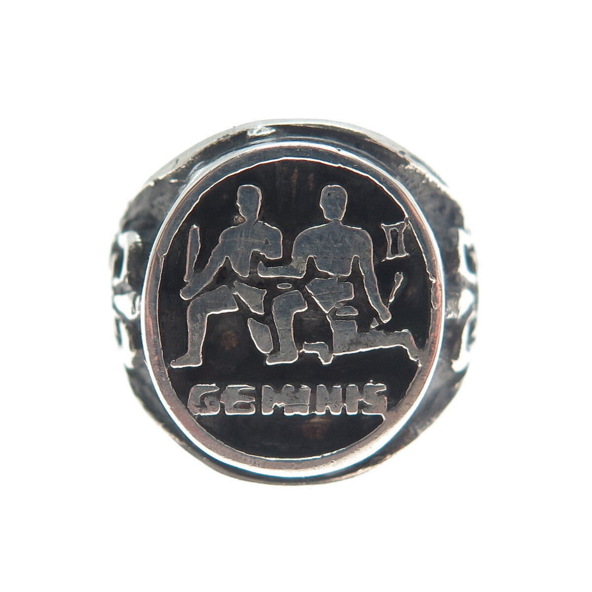 925 Sterling Silver Vintage Gemini Zodiac Fleur-de-Lis Oxidized Ring Size 8.5