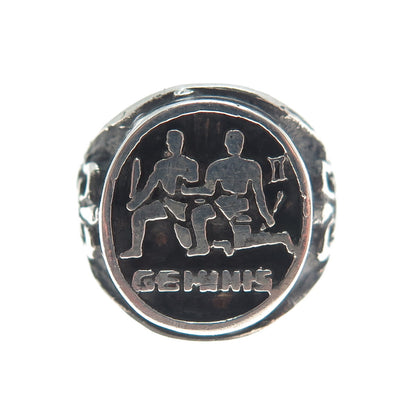 925 Sterling Silver Vintage Gemini Zodiac Fleur-de-Lis Oxidized Ring Size 8.5