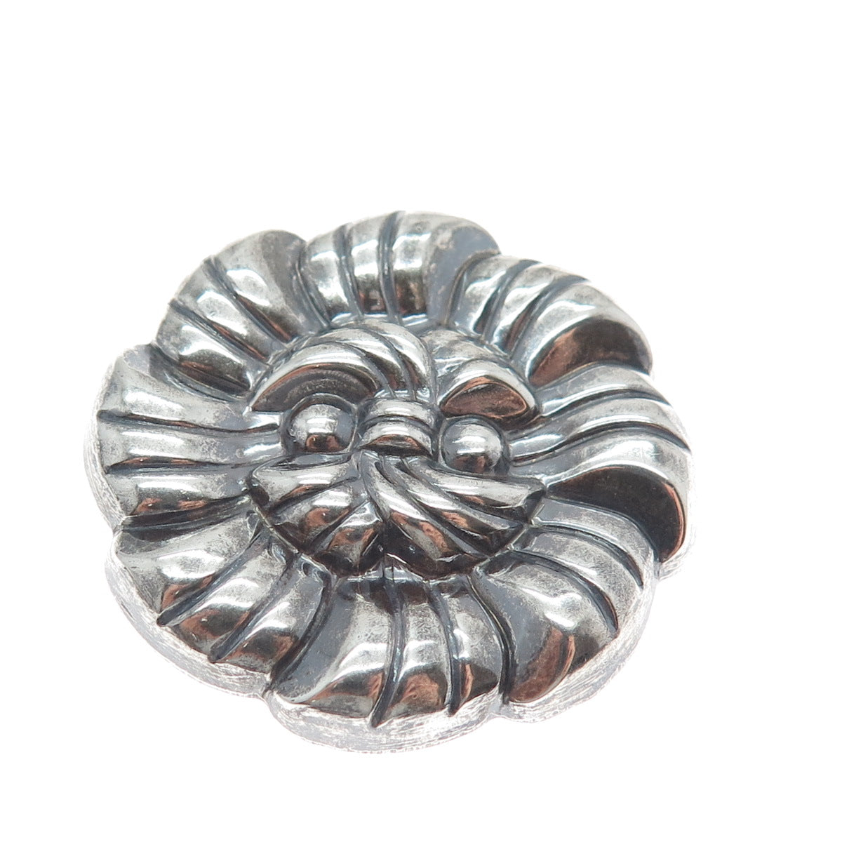 925 Sterling Silver Vintage Flower Ribbed Oxidized Pin Brooch