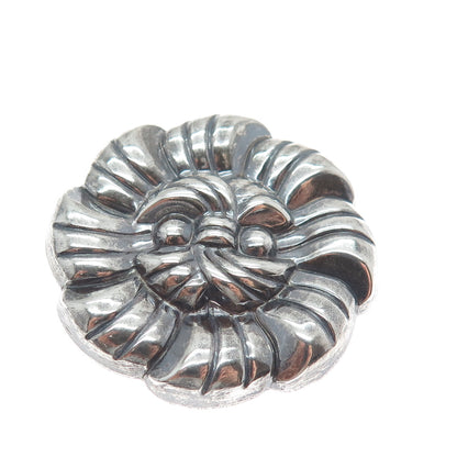 925 Sterling Silver Vintage Flower Ribbed Oxidized Pin Brooch