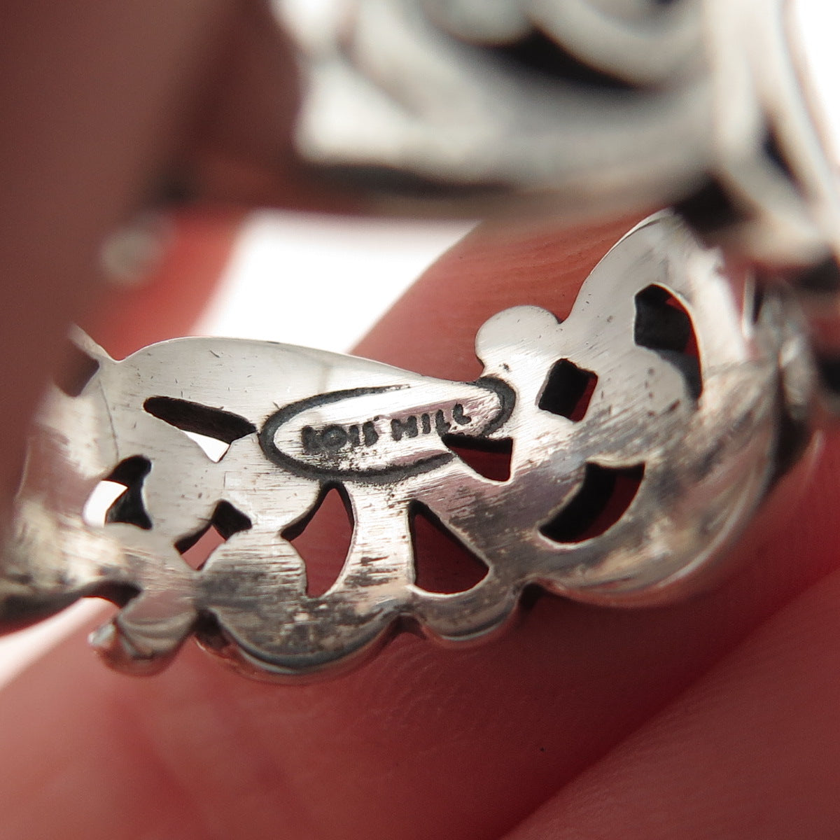 Lois Hill 925 Sterling Silver Vintage Signature Scroll Oxidized Ring Size 7.5