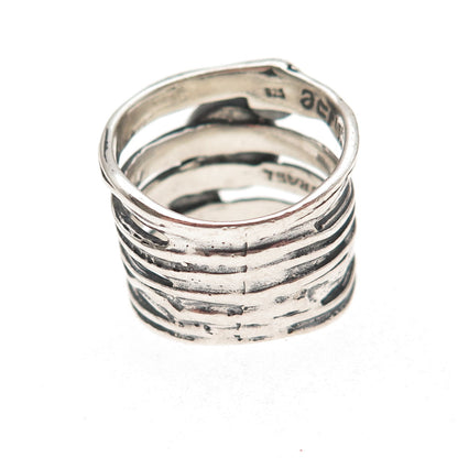 Didae Sterling Silver Vintage Israel Real Opal Modernist Oxidized Ring Size 8.5