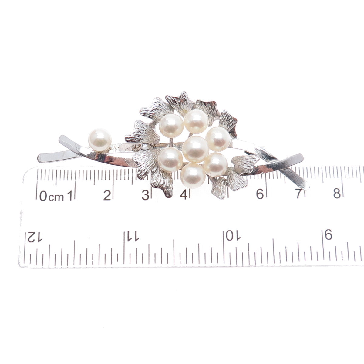 925 Sterling Silver Antique Art Deco Real Pearl Floral Pin Brooch (missing pin)