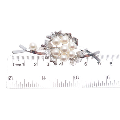 925 Sterling Silver Antique Art Deco Real Pearl Floral Pin Brooch (missing pin)