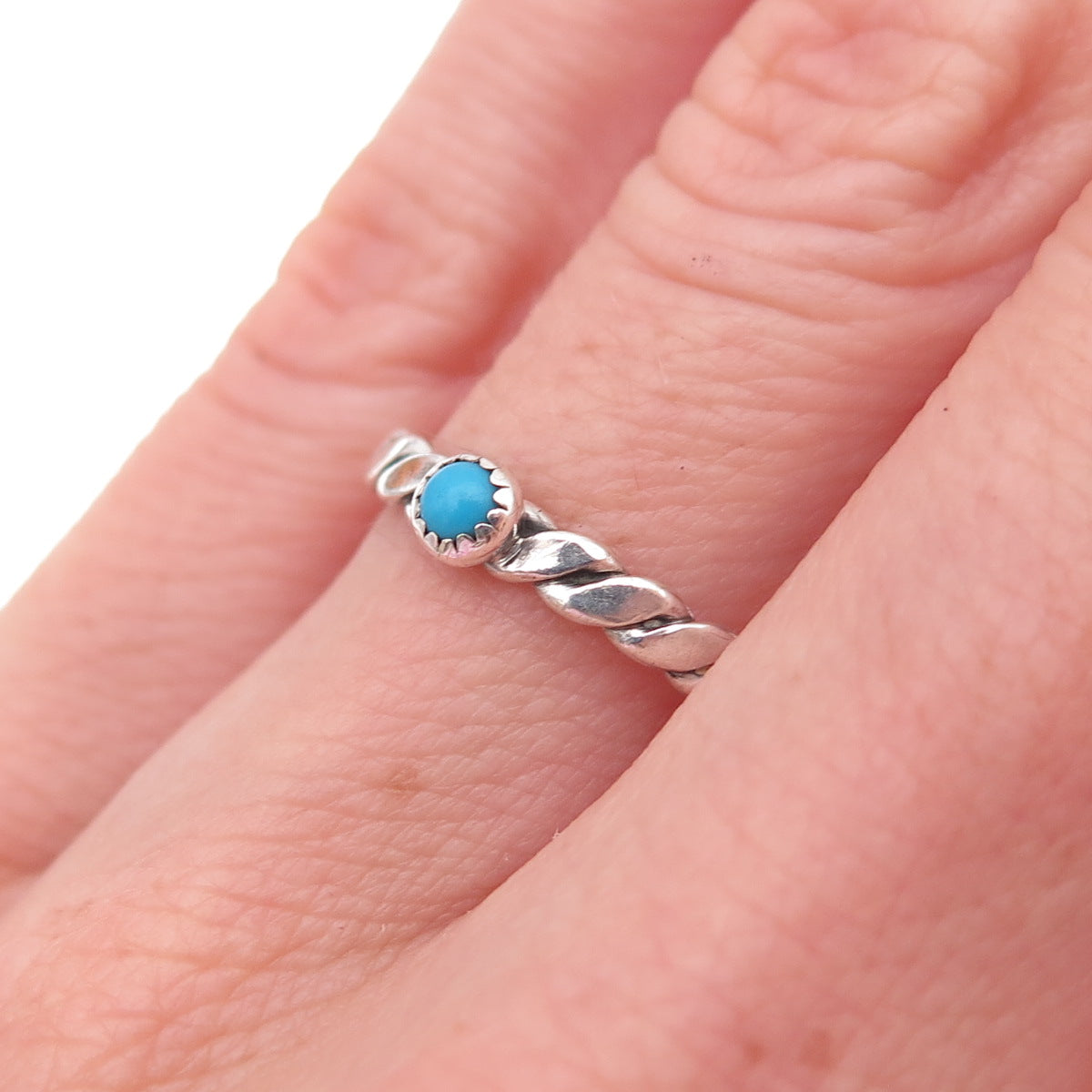Old Pawn 925 Sterling Silver Vintage Turquoise Snake Eye Twisted Ring Size 5.75