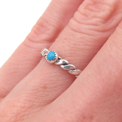 Old Pawn 925 Sterling Silver Vintage Turquoise Snake Eye Twisted Ring Size 5.75