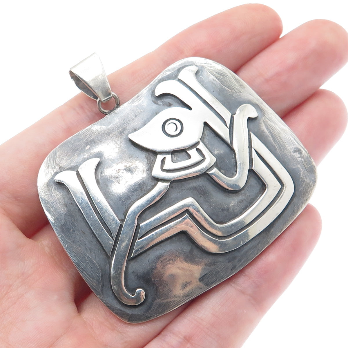 925 Sterling Silver Vintage Mexico Taxco Real Abalone Shell Tribal Pendant
