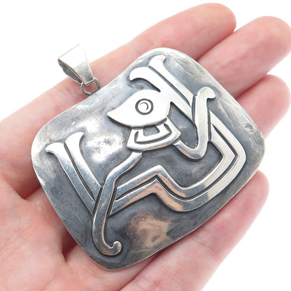 925 Sterling Silver Vintage Mexico Taxco Real Abalone Shell Tribal Pendant