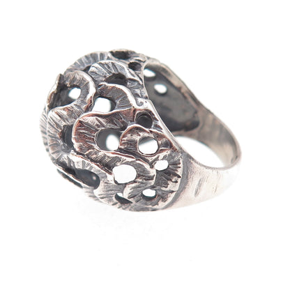925 Sterling Silver Vintage Modernist Wavy Dome Oxidized Ring Size 3.5