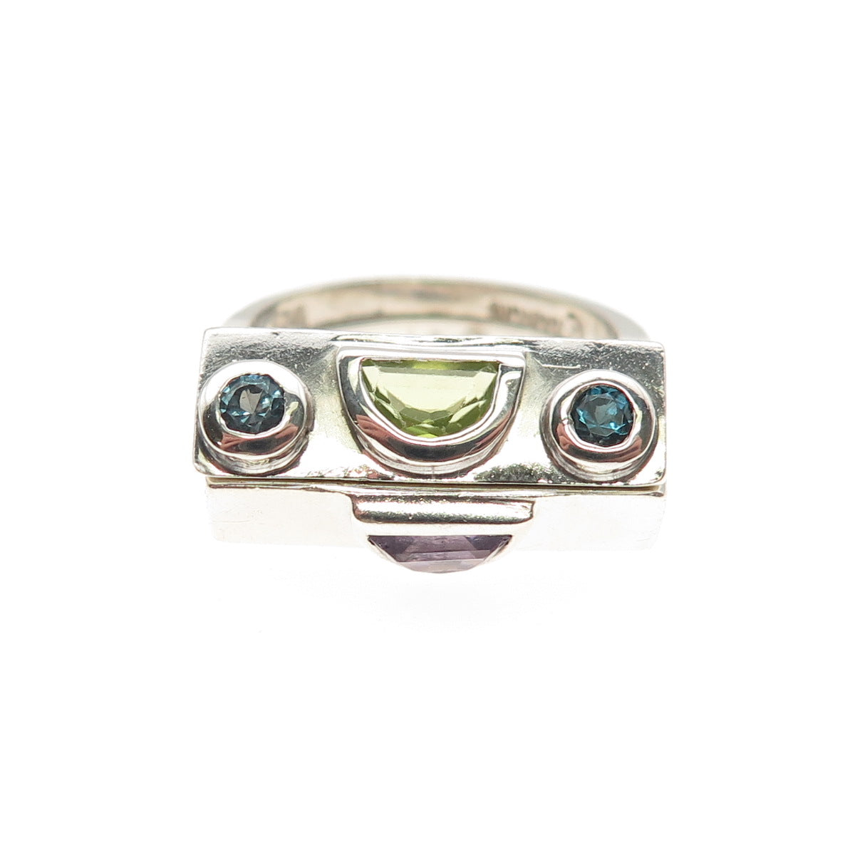 Elyse Fradkin 925 Sterling Vintage Amethyst London Topaz & Peridot Ring Size 6.5