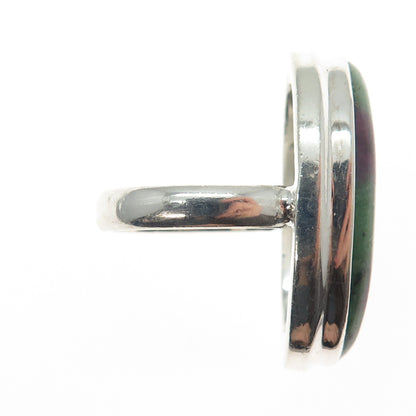 925 Sterling Silver Vintage Real Cabochon Zoisite Ruby Modernist Ring Size 5.25