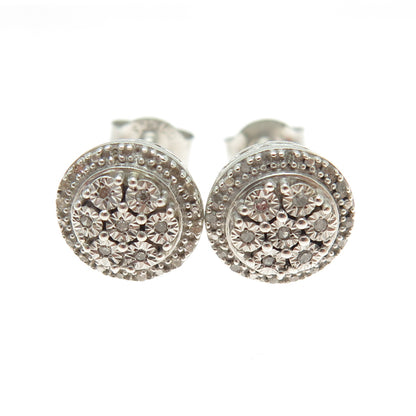 925 Sterling Silver Real Round-Cut Diamond Stud Earrings