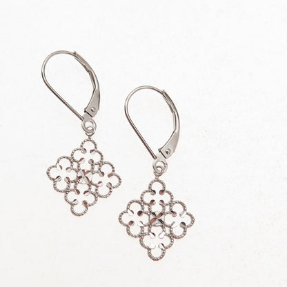 Jacmel Mauritius 14K White Gold Floral Dangle Earrings