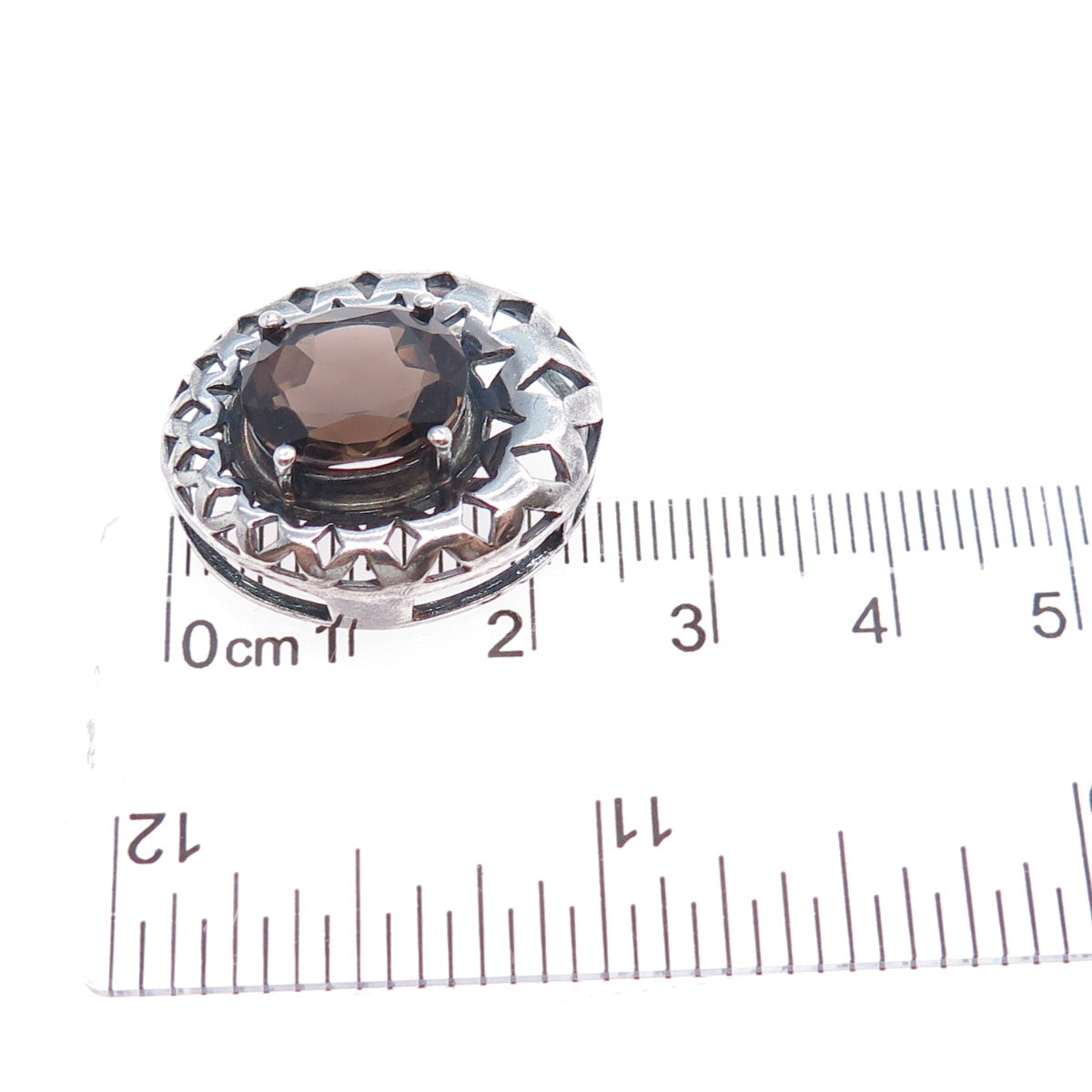 CLYDE DUNEIER CID 925 Sterling Vintage Real Smoky Quartz Oxidized Slide Pendant