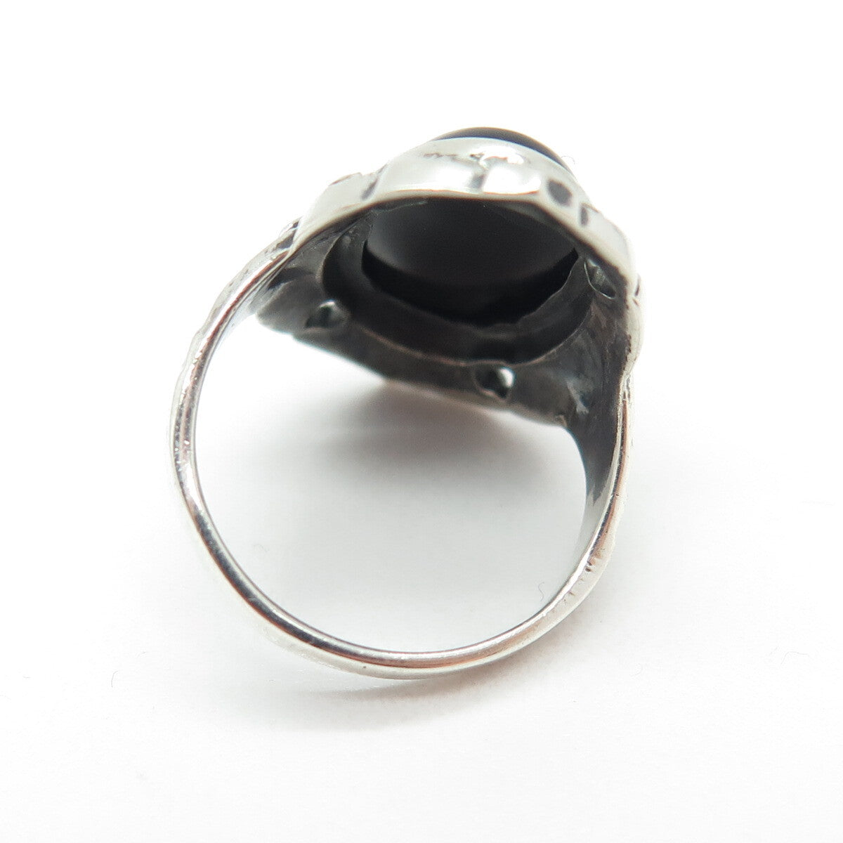 UNCAS Sterling Silver Antique Art Deco Real Black Onyx Marcasite Ring Size 3.25