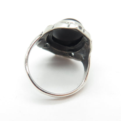 UNCAS Sterling Silver Antique Art Deco Real Black Onyx Marcasite Ring Size 3.25