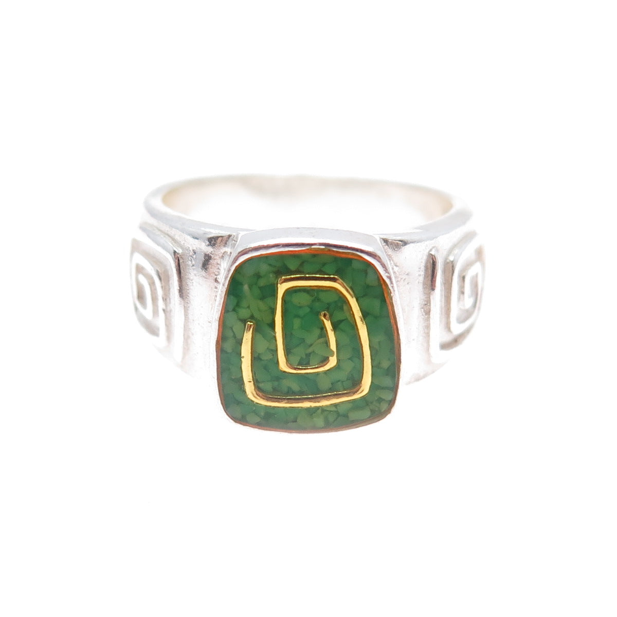 CAROLYN POLLACK Sterling 2-Tone Vintage Turquoise Inlay Spiral Ring Size 6.25