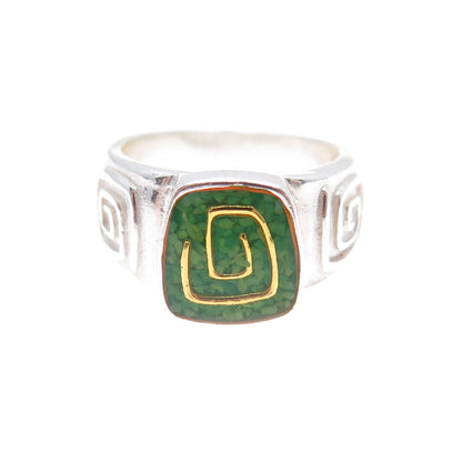CAROLYN POLLACK Sterling 2-Tone Vintage Turquoise Inlay Spiral Ring Size 6.25
