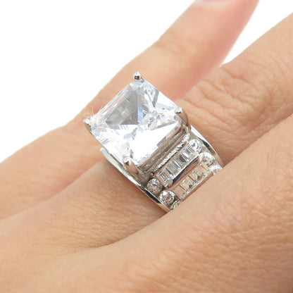 925 Sterling Silver Princess-Cut Shaped C Z Ring Size 6.5