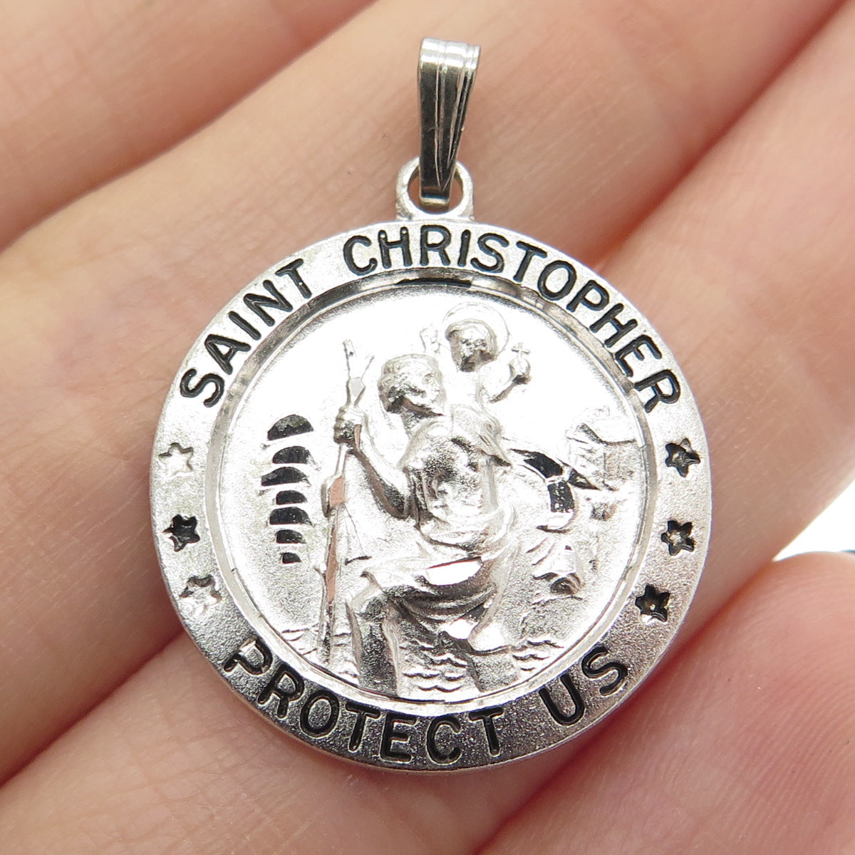 925 Sterling Silver Vintage Saint Christopher Religious Medal Pendant