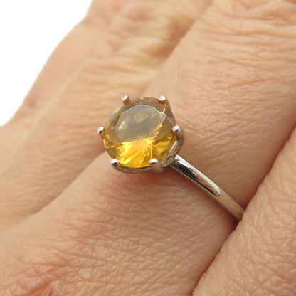 DAZZLERS 925 Sterling Silver Real Round-Cut Citrine Ring Size 7