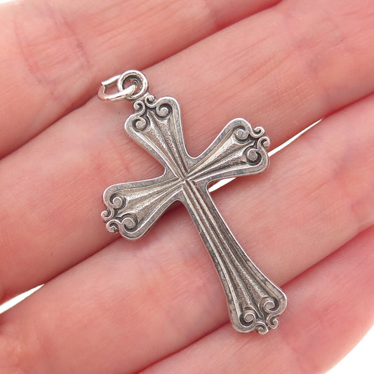 925 Sterling Silver Vintage Cross Religious Oxidized Charm Pendant