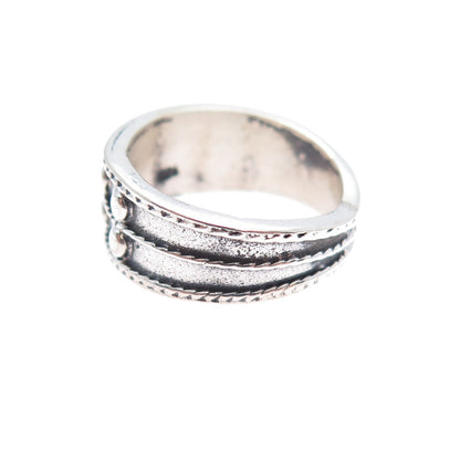 925 Sterling Silver Vintage Modernist Beaded Oxidized Ring Size 6