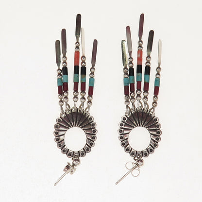 Quoc Turquoise Old Pawn Sterling Silver Vintage Southwestern Multi-Gem Earrings