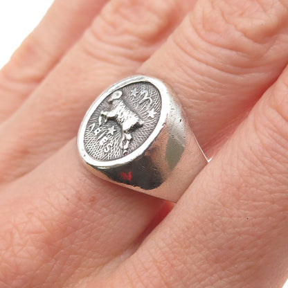 925 Sterling Silver Vintage Mexico Aries Zodiac Sign Oxidized Ring Size 10.75