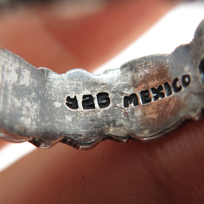 925 Sterling Silver Vintage Mexico Flower Oxidized Band Ring Size 7.5