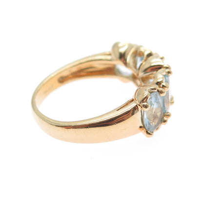 925 Sterling Silver Gold Plated Vintage Real Oval-Cut Blue Topaz Ring Size 8