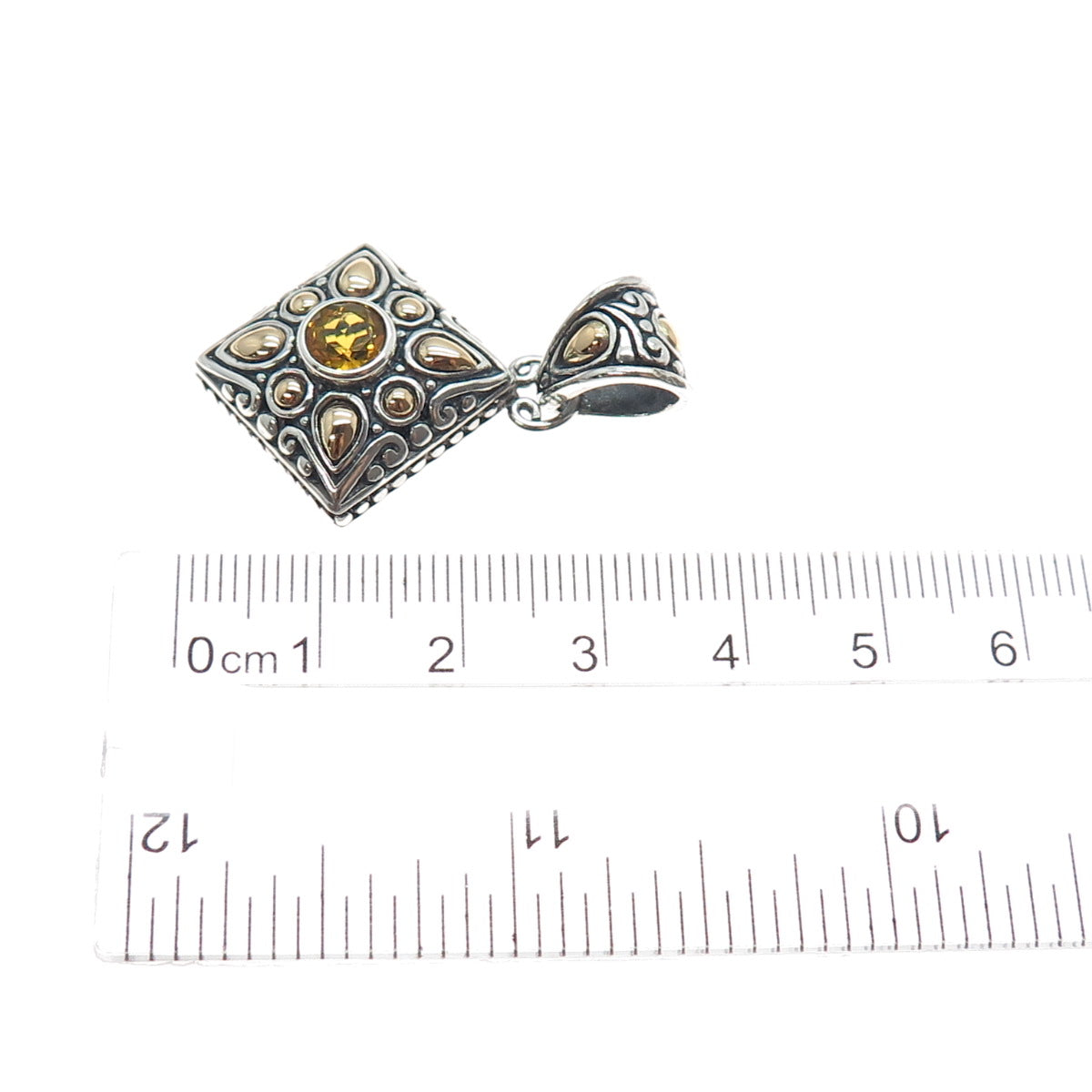 SAMUEL BENHAM BJC 925 Sterling Silver 18K Gold Vintage Real Citrine Pendant
