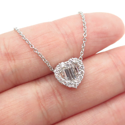 925 Sterling Silver Round & Baguette-Cut C Z Heart Cable Chain Necklace 18-20"