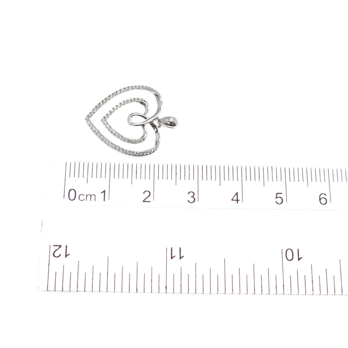 925 Sterling Silver Round-Cut C Z Double Heart Charm Pendant