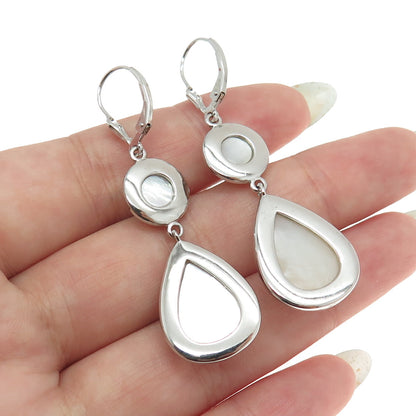 925 Sterling Silver Real Round & Pear Pearl Dangling Earrings