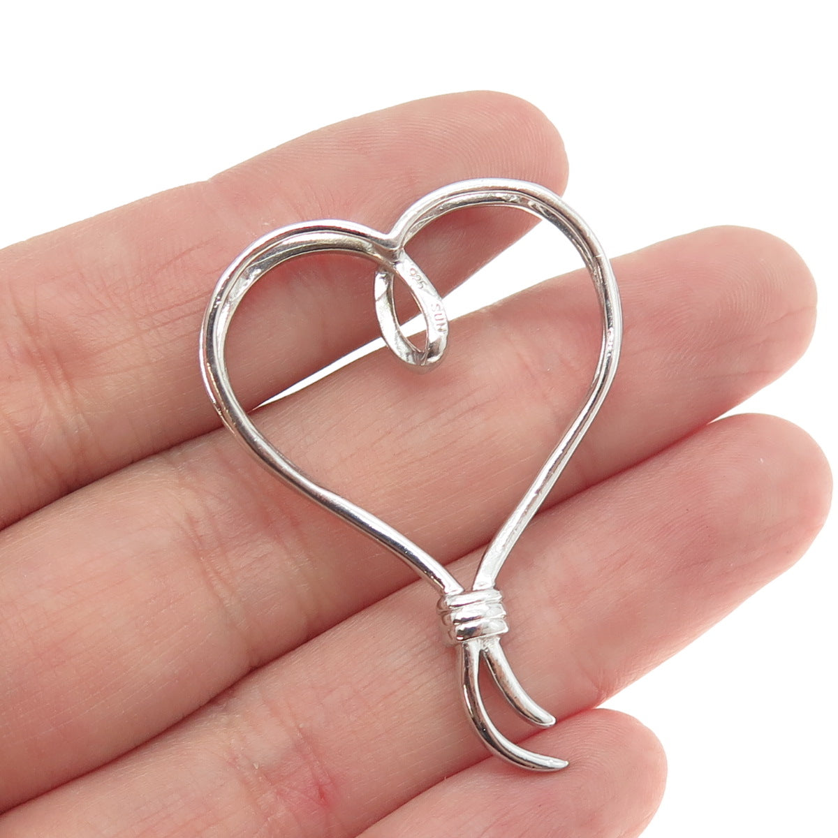 SUN 925 Sterling Silver Real Round-Cut Diamond Heart Slide Pendant