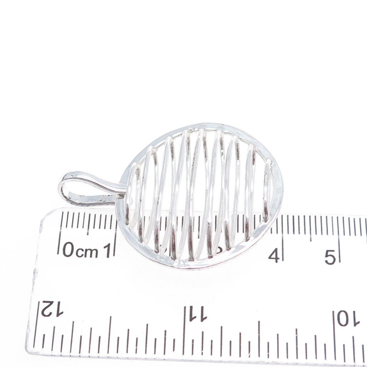 HAN 925 Sterling Silver Vintage Modernist Ribbed Caged Moon Pendant