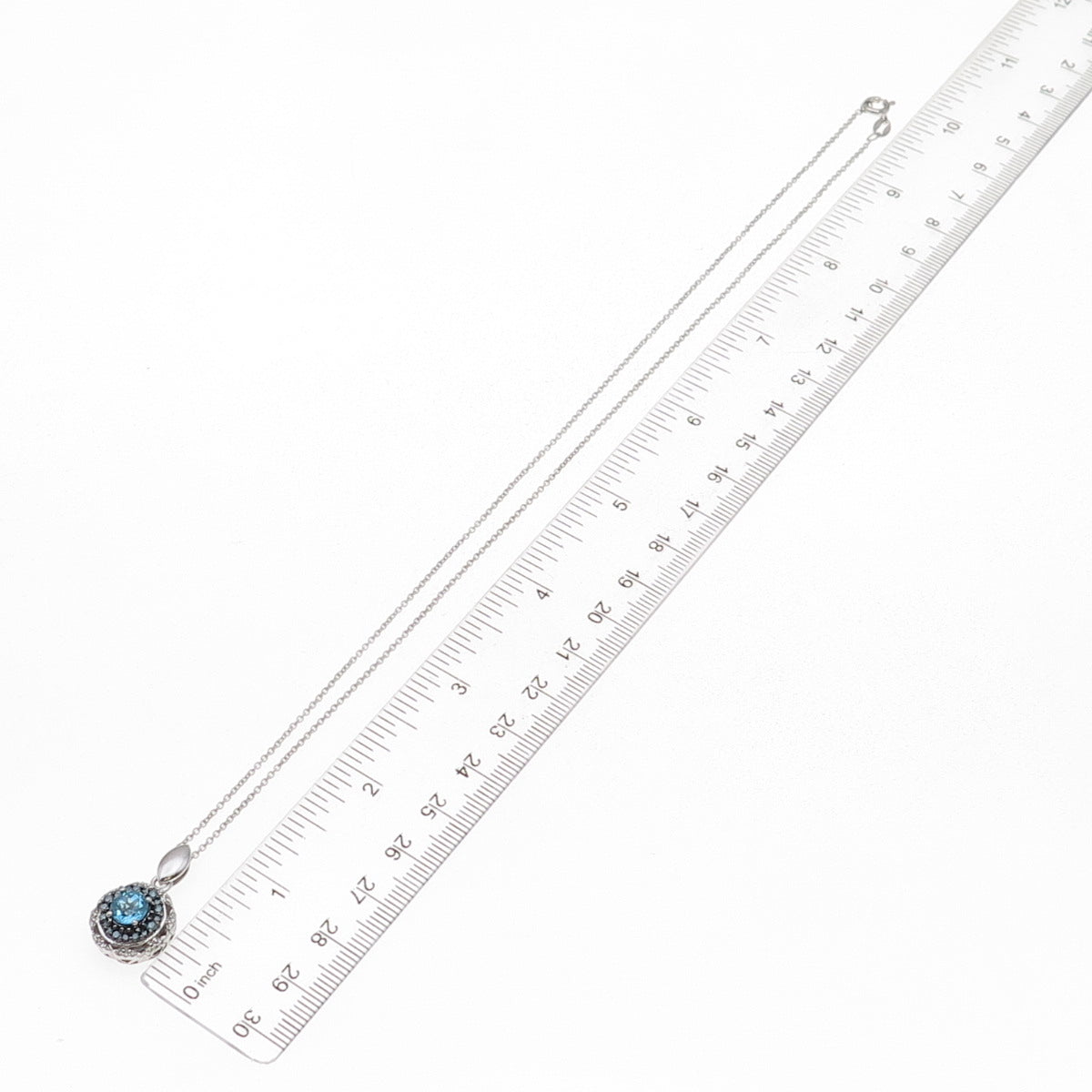 925 Sterling Real Blue & White Diamond London Topaz Cable Chain Necklace 18"