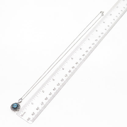 925 Sterling Real Blue & White Diamond London Topaz Cable Chain Necklace 18"