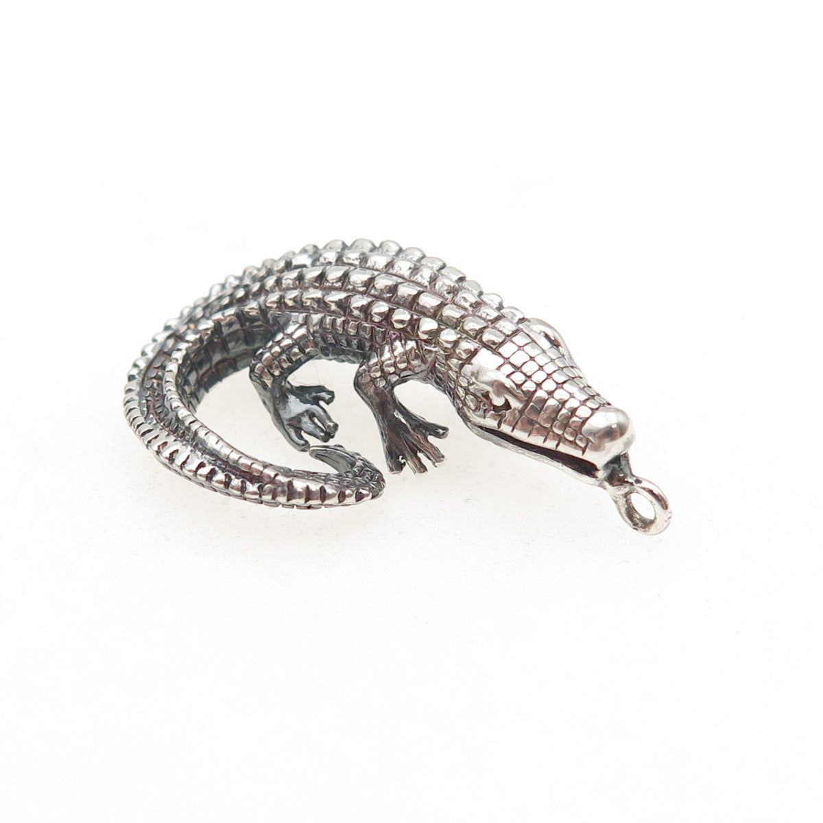 925 Sterling Silver Vintage Crocodile Oxidized 3D Charm Pendant