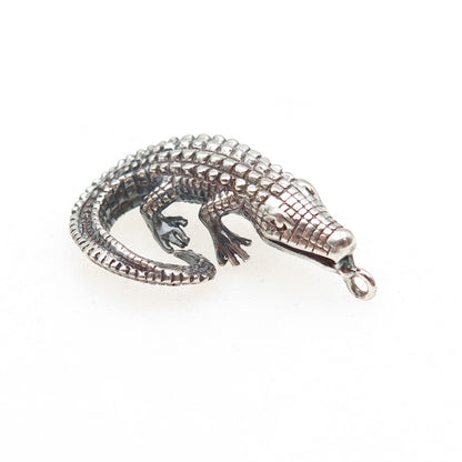 925 Sterling Silver Vintage Crocodile Oxidized 3D Charm Pendant