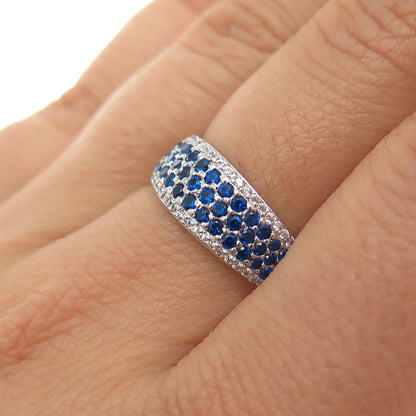 925 Sterling Silver Round-Cut Blue & White C Z Ring Size 7.25