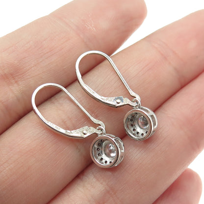 925 Sterling Silver Round-Cut C Z Dangle Earrings