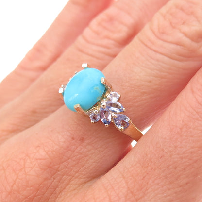 Chuck Clemency 925 Sterling Gold Plated Real Turquoise Tanzanite Ring Size 8.25