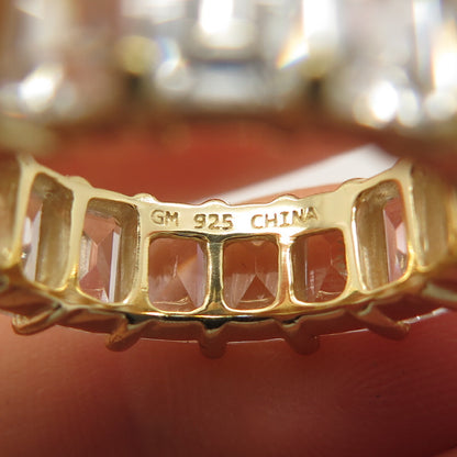 925 Sterling Silver Gold Plated Emerald-Cut C Z Band Ring Size 6.75