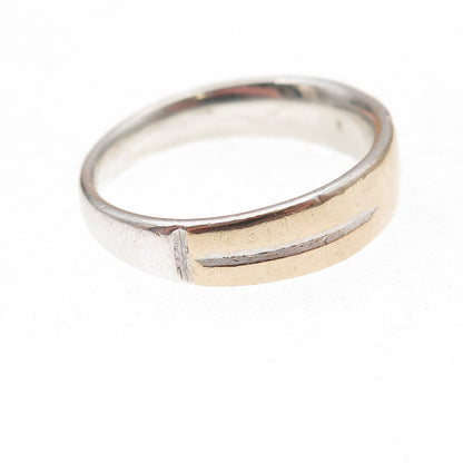 925 Sterling Silver 10K Gold Real Round-Cut Diamond Band Ring Size 11