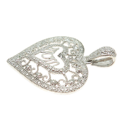 MICHAEL ANTHONY 925 Sterling Silver Diamond Accent "Mom" Heart Ornate Pendant
